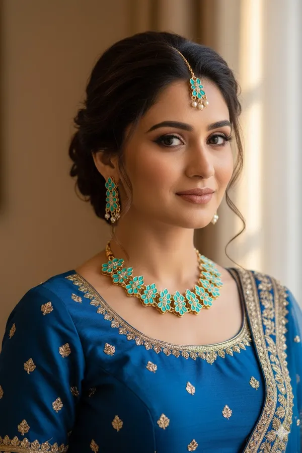 Turquoise_Gold_Tone_Floral_Jewellery_Set_For_Women
