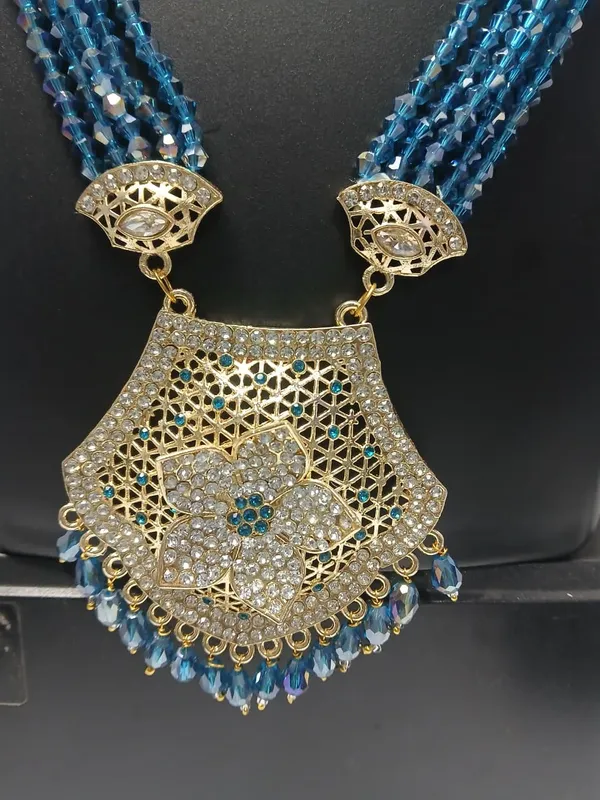Blue_Beaded_Gold_Tone_Necklace_Set_for_Women