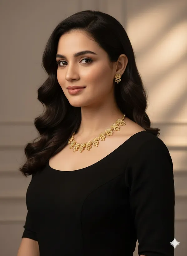 Gold_Tone_Floral_Necklace_And_Earrings_Set_for_Women