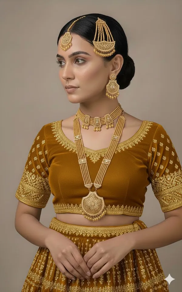 Gold_Tone_Beaded_Necklace_And_Earrings_Set_For_Women