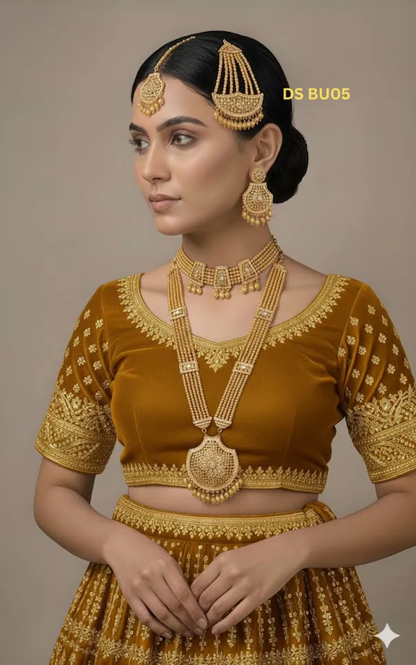 Gold_Tone_Beaded_Necklace_And_Earrings_Set_For_Women