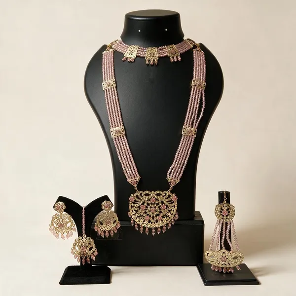 Gold_Tone_Beaded_Necklace_And_Earring_Set_for_Women