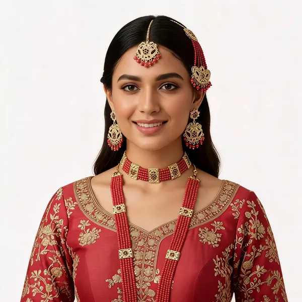 Gold_Tone_Red_Beaded_Bridal_Jewellery_Set_for_Women