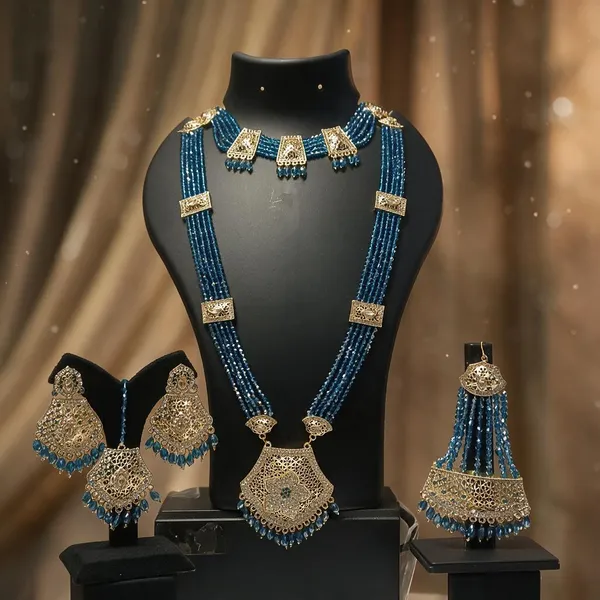 Blue_Beaded_Gold_Tone_Necklace_Set_for_Women