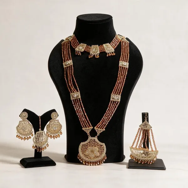 Gold_Tone_Beaded_Necklace_And_Earrings_Set_For_Women