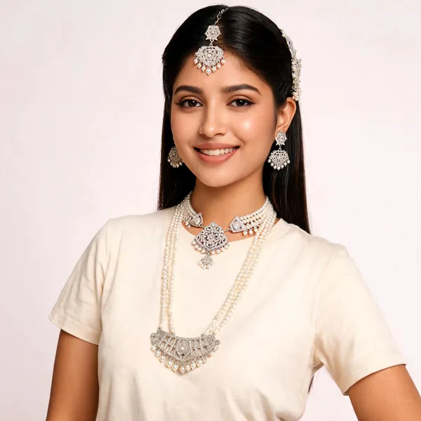 Silver_Tone_Pearl_Statement_Necklace_Set_For_Women