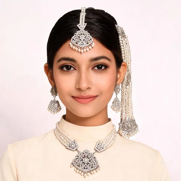 Silver_Tone_Pearl_Statement_Necklace_Set_For_Women