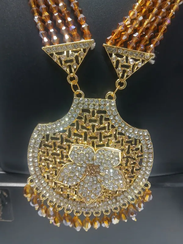 Gold_Tone_Beaded_Necklace_And_Earrings_Set_For_Women