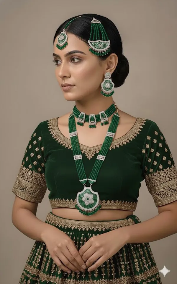 Gold_Tone_Kundan_Green_Beaded_Necklace_Set_For_Women