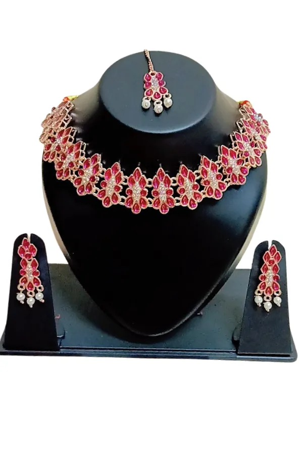 Red_Floral_Bridal_Necklace_Set_For_Women