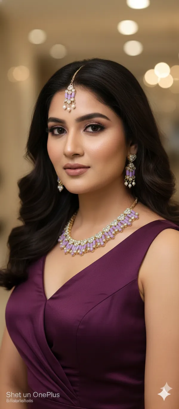 Lavender_Gold_Tone_Necklace_Earrings_And_Maang_Tikka_Set