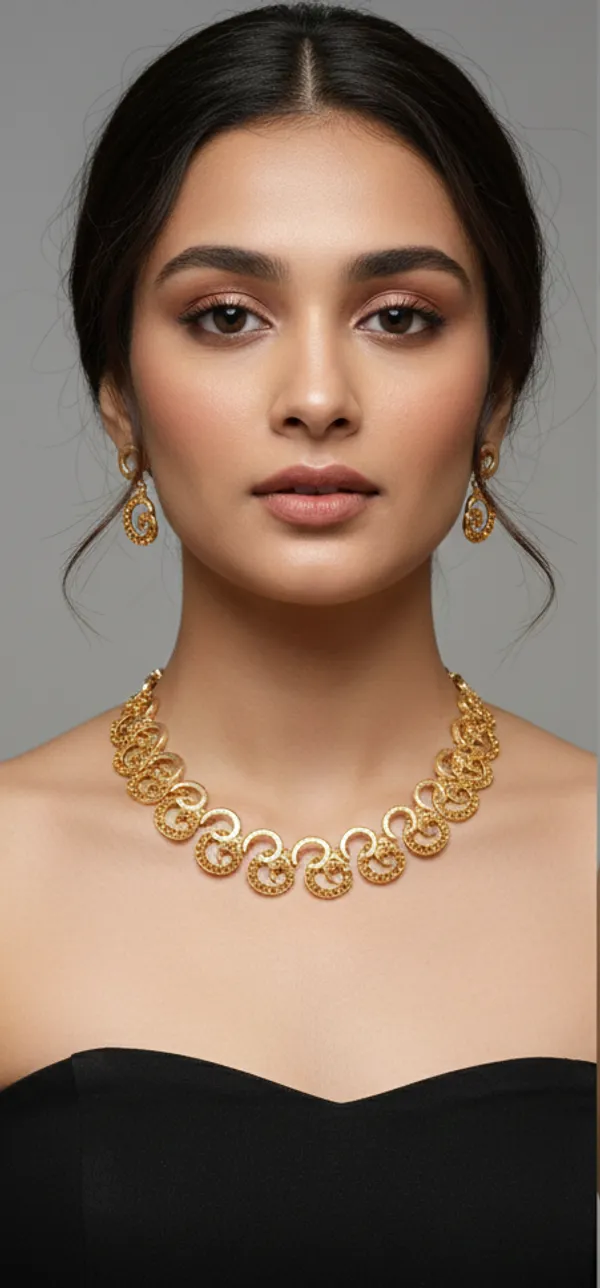 Gold_Tone_Loop_Design_Necklace_And_Earrings_Set