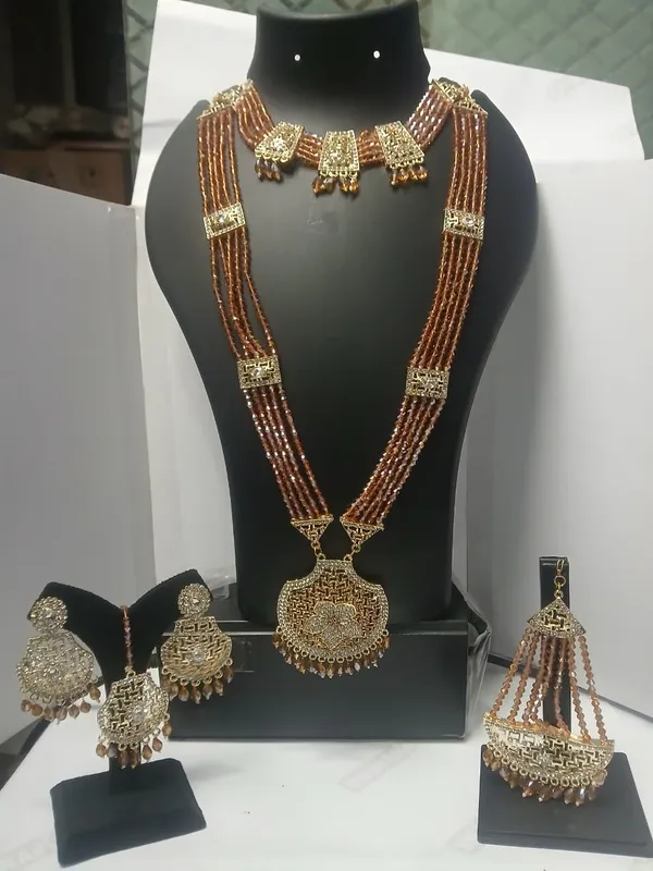 Gold_Tone_Beaded_Necklace_And_Earrings_Set_For_Women