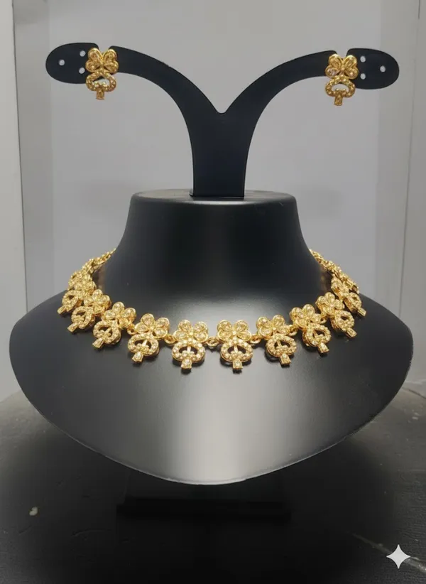 Gold_Tone_Floral_Necklace_And_Earrings_Set_for_Women
