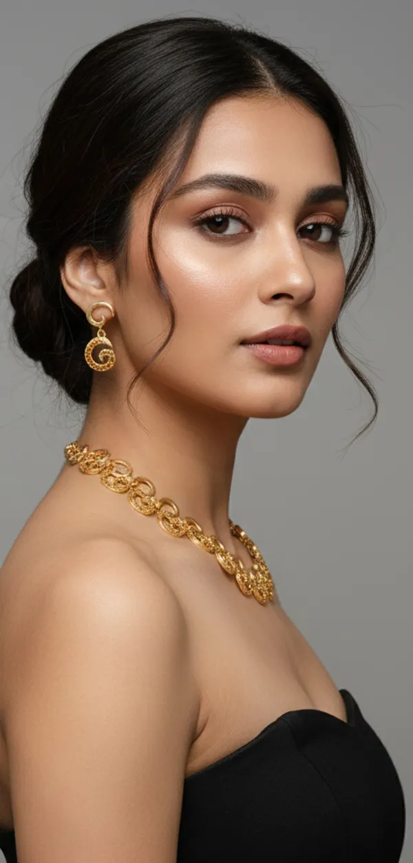 Gold_Tone_Loop_Design_Necklace_And_Earrings_Set