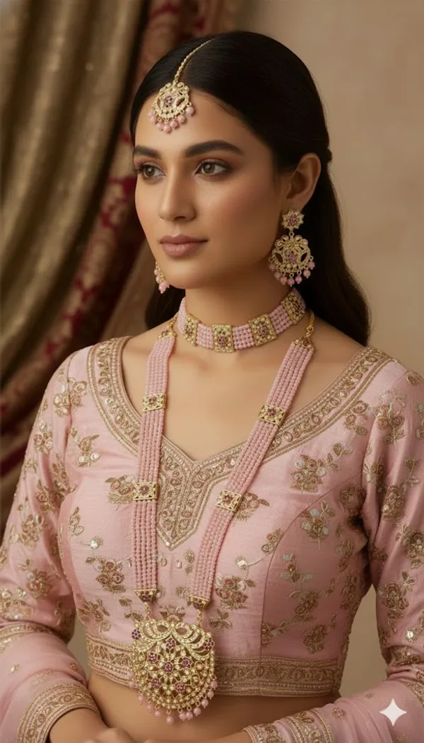 Gold_Tone_Beaded_Necklace_And_Earring_Set_for_Women