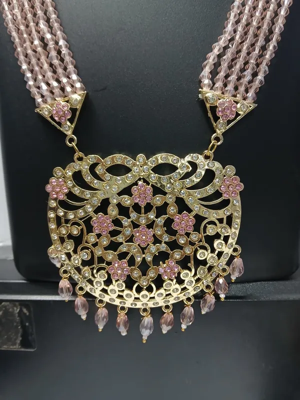 Gold_Tone_Beaded_Necklace_And_Earring_Set_for_Women