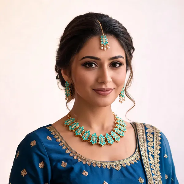 Turquoise_Gold_Tone_Floral_Jewellery_Set_For_Women