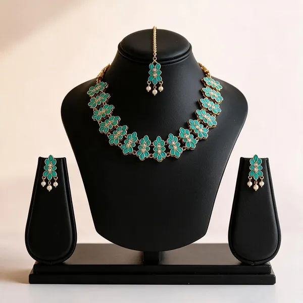 Turquoise_Gold_Tone_Floral_Jewellery_Set_For_Women