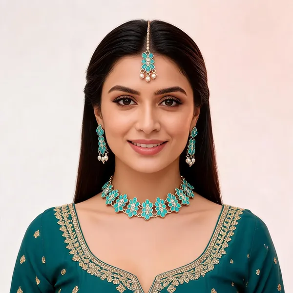 Teal_Gold_Tone_Necklace_Set_With_Earrings_And_Maang_Tikka