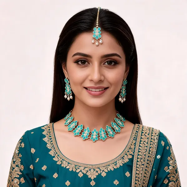 Teal_Gold_Tone_Necklace_Set_With_Earrings_And_Maang_Tikka