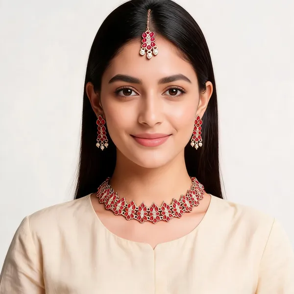 Red_Floral_Bridal_Necklace_Set_For_Women
