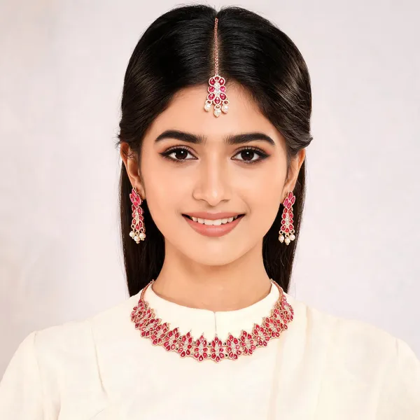 Red_Floral_Bridal_Necklace_Set_For_Women