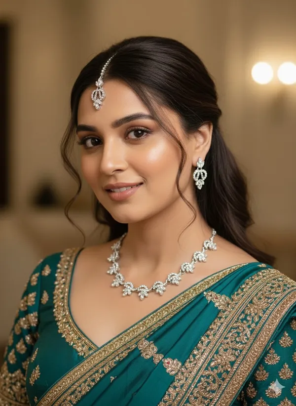 Teal_Embroidered_Traditional_Saree_For_Women