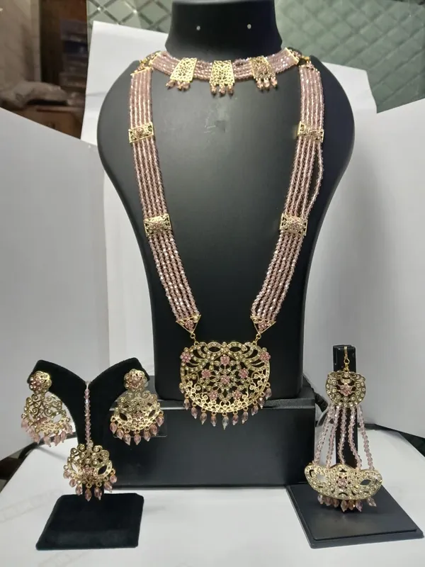 Gold_Tone_Beaded_Necklace_And_Earring_Set_for_Women