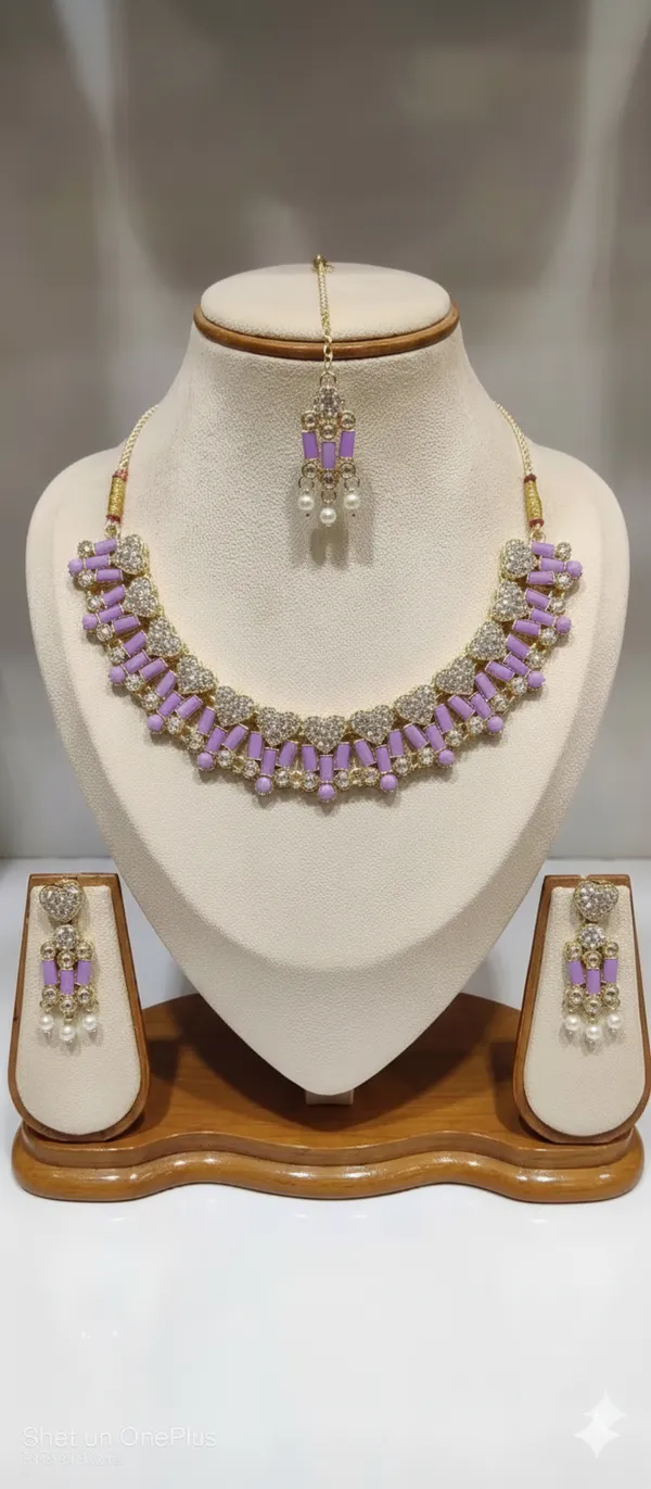 Lavender_Gold_Tone_Necklace_Earrings_And_Maang_Tikka_Set