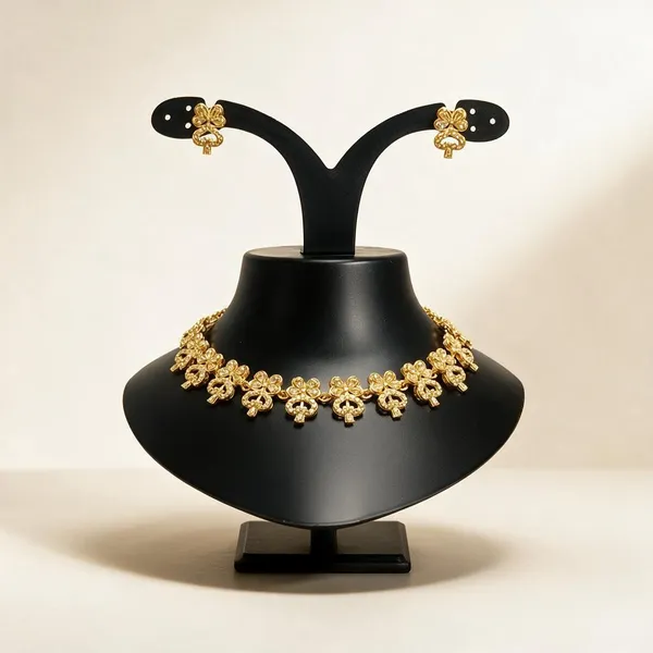 Gold_Tone_Floral_Necklace_And_Earrings_Set_for_Women