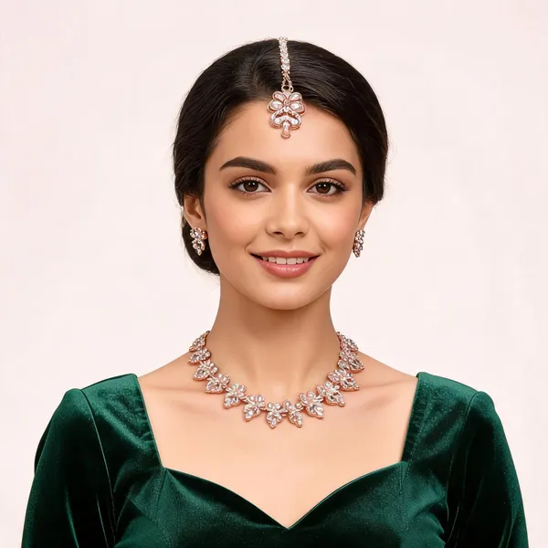 Silver-Tone_Floral_Necklace_And_Earrings_Set_for_Women