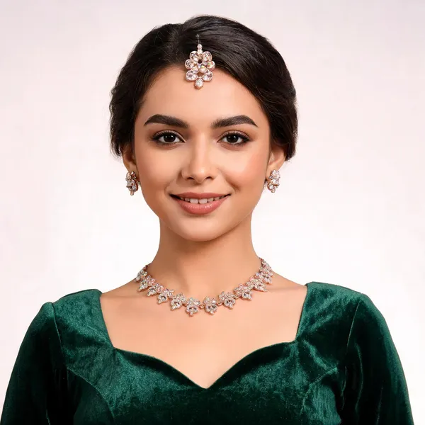 Silver-Tone_Floral_Necklace_And_Earrings_Set_for_Women