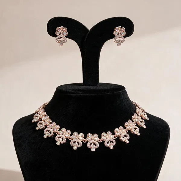 Silver-Tone_Floral_Necklace_And_Earrings_Set_for_Women
