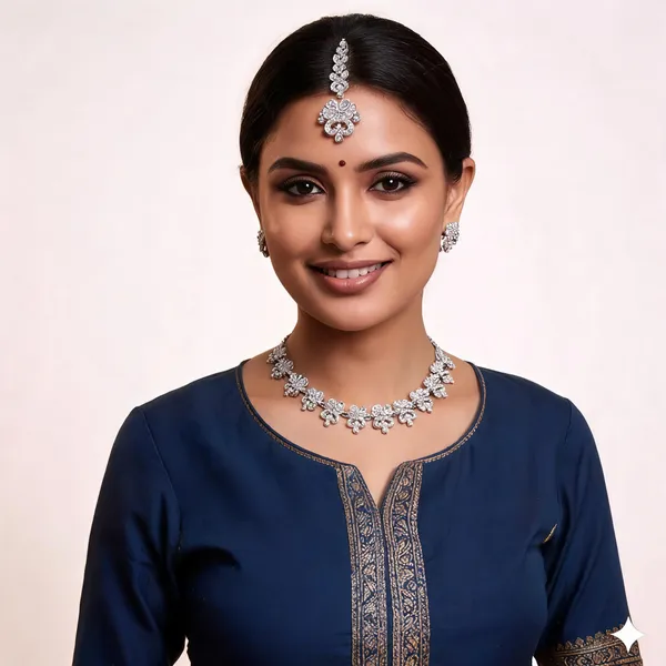 Silver_Tone_Floral_Necklace_And_Earrings_Set_for_Women