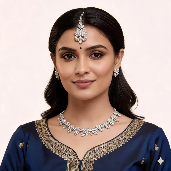 Silver_Tone_Floral_Necklace_And_Earrings_Set_for_Women