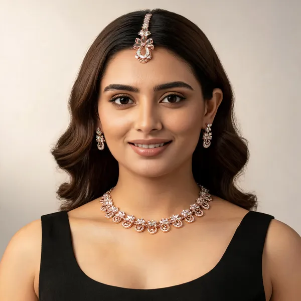 Gold_Tone_Floral_Necklace_And_Earrings_Set_for_Women