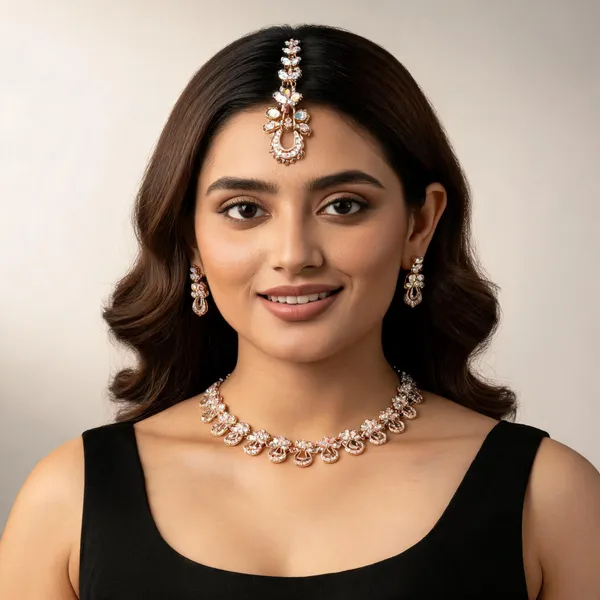 Gold_Tone_Floral_Necklace_And_Earrings_Set_for_Women
