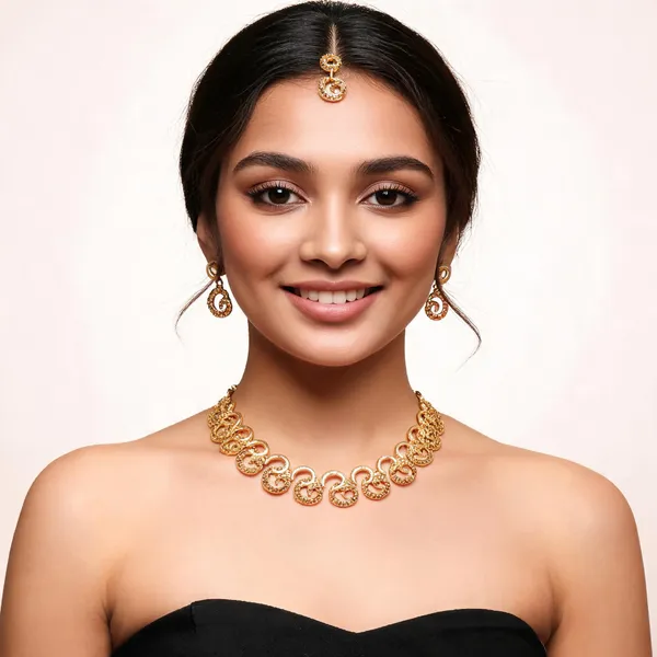 Gold_Tone_Loop_Design_Necklace_And_Earrings_Set
