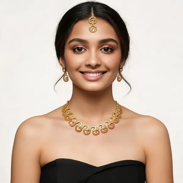 Gold_Tone_Loop_Design_Necklace_And_Earrings_Set