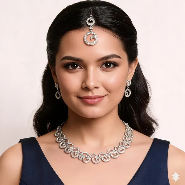 Silver_Tone_Loop_Design_Necklace_And_Earrings_Set_For_Women