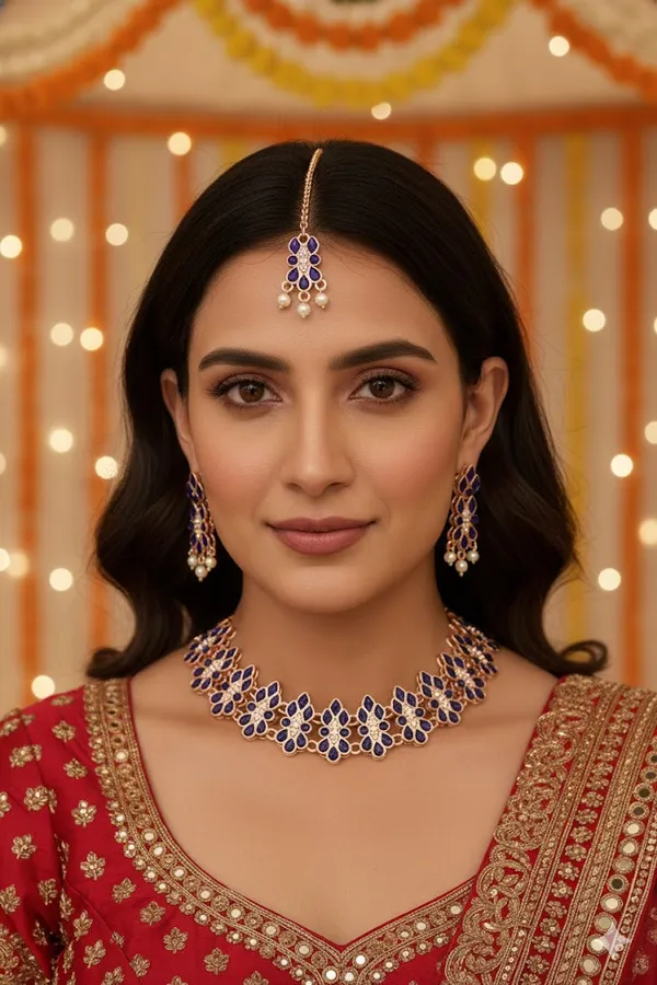 Blue_Stone_Gold_Tone_Jewellery_Set_With_Maang_Tikka