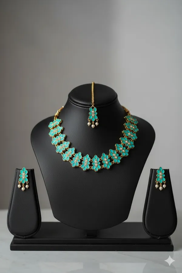 Turquoise_Gold_Tone_Floral_Jewellery_Set_For_Women