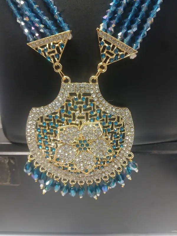 Blue_Beaded_Statement_Necklace_And_Earring_Set_For_Women