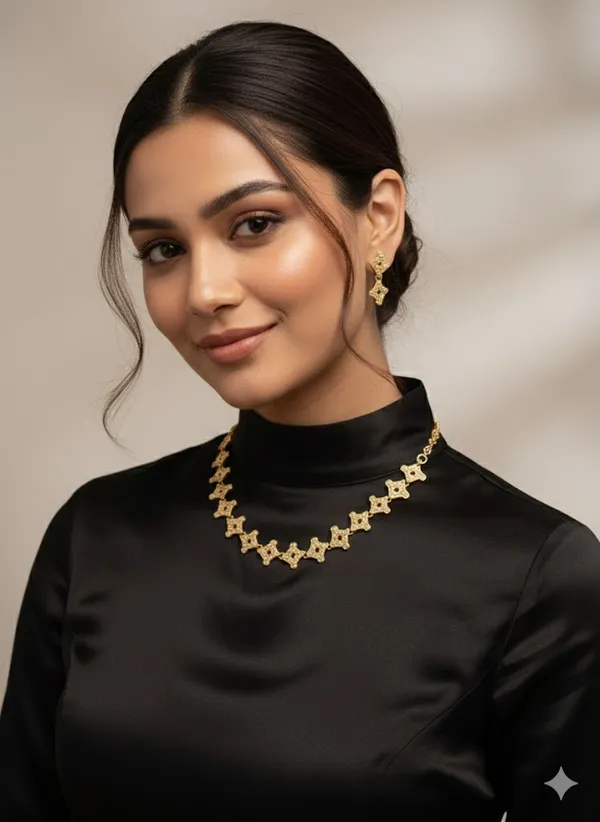 Gold-Tone_Floral_Necklace_Set_for_Women