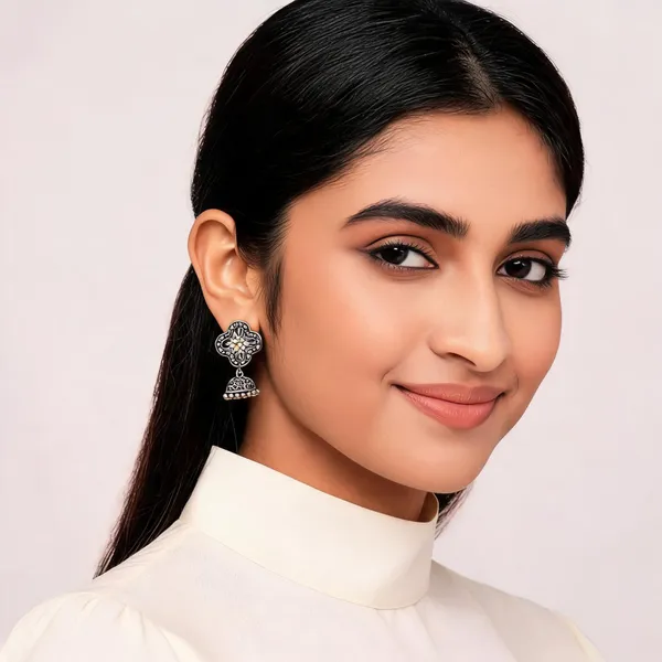 Silver_Oxidised_Floral_Jhumka_Earrings_for_Women_-_Pack_of_2