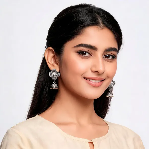 Silver_Oxidised_Floral_Jhumka_Earrings_for_Women_-_Pack_of_2