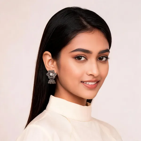 Silver_Floral_Jhumka_Earrings_for_Women_-_Pack_of_2