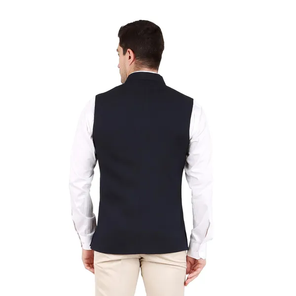 Gracyshade_Men’S_Nehru/Modi_Jacket_(Waistcoat)_Along-With_Inner_Pocket_-_Premium_Matty_Fabric_With_Polyester_Lining,_Stylish_Sleeveless_Regular_Fit_Waistcoat_For_Festivals_Or_Casuals_-_Dark_Blue_-_34