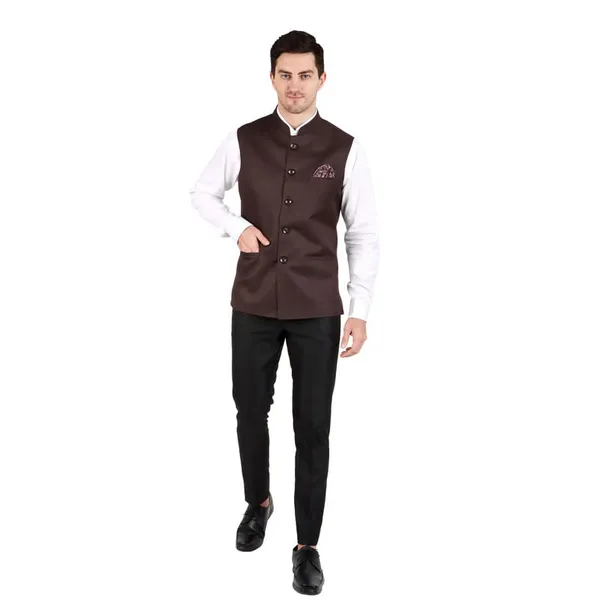 Gracyshade_Men’S_Nehru/Modi_Jacket_(Waistcoat)_Along-With_Inner_Pocket_-_Premium_Cotton_Fabric_With_Polyester_Lining,_Sleeveless_Regular_Fit_For_Festivals_And_Casuals_-_Dark_Brown_-_34